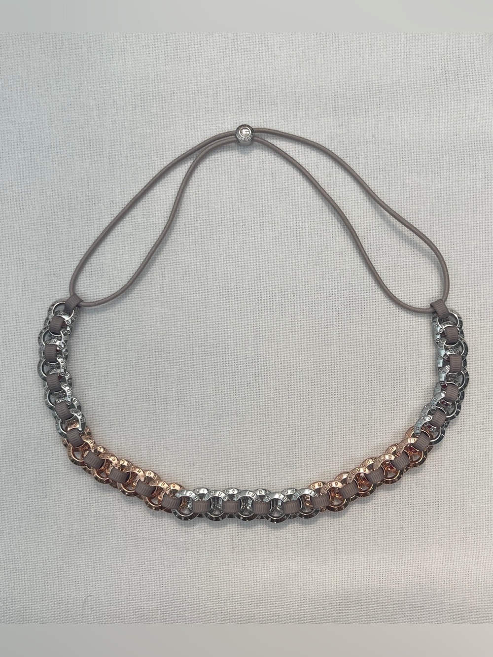 NWO Henri Bendel Mixed Metal Chain Adjustable Necklace or Headband with Taupe Co